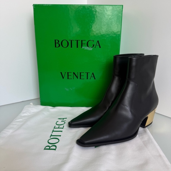 Bottega Veneta Tex Ankle Boot Tokyo Brush Calf Chromed Heel Black and Gold - Picture 7 of 7